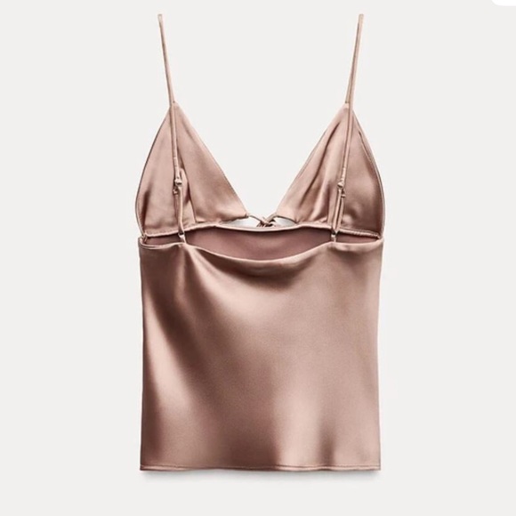 Zara Women's Ruffled Satin Camisole - Pink - Picture 3 of 6